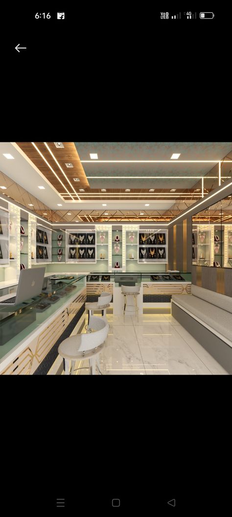 Ceiling Design For Jewellery Shop, Jewellery Showroom Interiors Jewelry Shop, Jewellery Shop Design Store Interiors, Jewellery Showroom Interior Design, Shop Counter Design, Jewelry Store Displays, Jewelry Store Interior, New Ceiling Design, Jewellery Shop Design