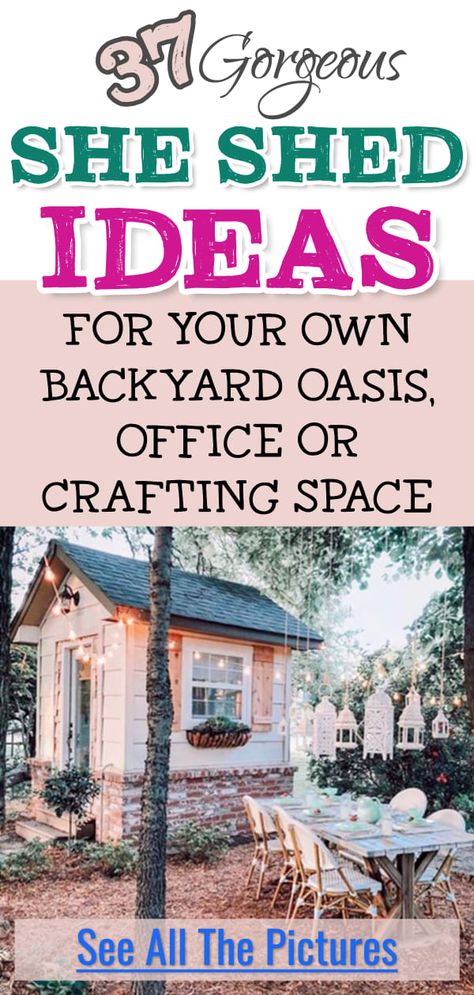 Garden Shed Diy Cheap, She Shed For Crafts, She Sheds For Crafting, Garden Craft Room She Sheds, She Shed Layout Plans, She Shed Patio Ideas, Backyard Shed Office Ideas, Shed Into Craft Room, Boho She Shed Ideas