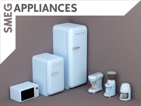 Sims 4 Cc Kitchen Appliances, Sims 4 Fridge Cc, Sims 4 Cc Kitchen, Sims 4 Pack, Smeg Appliances, Furniture Cc, Sims 4 Kitchen, Sims 4 Challenges, Sims Packs