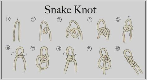 Snake Knot Paracord, Camping Knots, Snake Knot, Types Of Knots, Paracord Tutorial, Decorative Knots, Rope Braid, Rope Knots, Paracord Projects