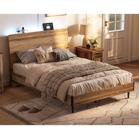 Queen Bed Frame Wood, Western Bed Frame, Western Bed, Bed Frame Wood, Bed Queen Size, Headboard Wood, Rgb Lights, Bed Queen, Queen Size Bed Frames