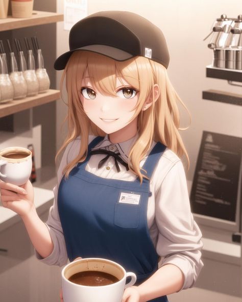 Barista Outfits, Anime Coffee, Coffee Roastery, Waifu Material, Coffee Art, Manga Girl, Girl Drawing, Girls Shopping, Art Girl