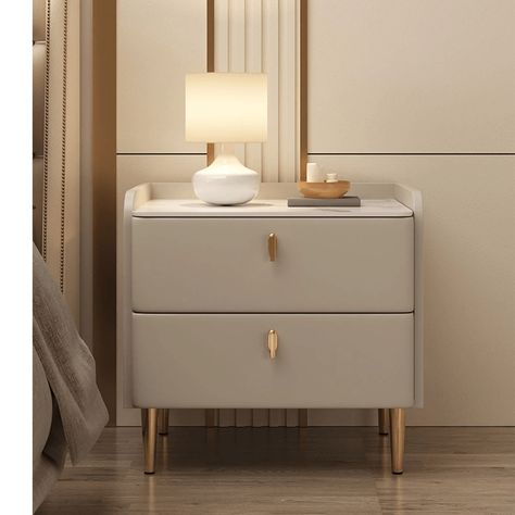 Raffia Soila Bedside Table White And Gold Side Table Bedroom, Bed Sides Ideas, White Mirrored Bedside Table, Side Bedroom Tables, Bed Side Drawers Design, Beige Bedside Table, White Bedside Table Styling, Modern Contemporary Bedroom Design Ideas, Side Drawers Bedside Tables