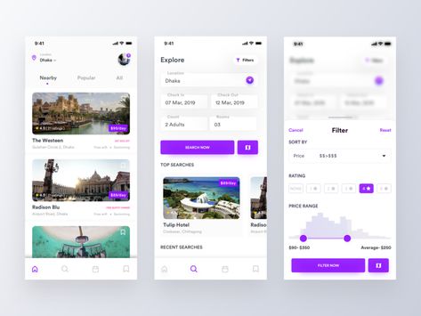 Hotel Booking_Filter and Search Screen by Dibbendo Pranto ✪ | Dribbble | Dribbble Ux Project, Hotel App, Hotel Booking App, Logo Travel, Android App Design, Card Ui, Ui Ux App, Booking App, Business Website Design