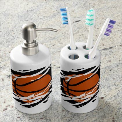 Basketball Shredding Graphic Bath Set Sports Bathroom, Toddler Bathroom, Bathroom Soap Dispenser, Bath Accessories Set, Bath Sets, School Decorations, Bathroom Sets, Sports Theme, Toothbrush Holder