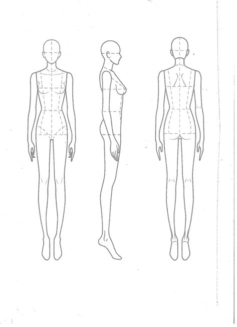 Fashion design woman silhouette for beginners. Three figures in one. One figure straight forward and other two figures at 90 degree angles. Fashion Design Croquis, Fashion Sketch Template, Silhouette Mode, Fashion Design Inspiration, Croquis Fashion, Fashion Figure Templates, Fashion Girl Design, Fashion Template, Sketch Template