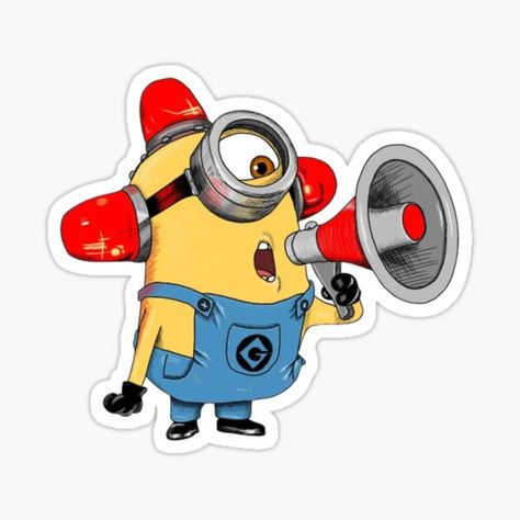 "MINIONS Speaker" Sticker for Sale by Jamaika-Vuppir | Redbubble Minion Stickers, Yellow Guy, Calvin And Hobbes, Cool Stickers, Cute Characters, Pixar, Minion, Science Poster, Stranger Things Fanart