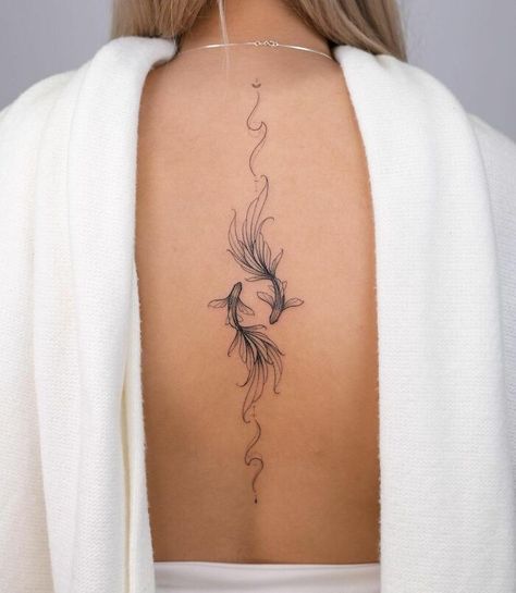 Tato Ikan Koi, Tato Minimal, Tato Dengan Makna, Pola Tato, Petite Tattoos, Spine Tattoos For Women, Tattoos For Black Skin, Tatuaje A Color, Tattoo Girls