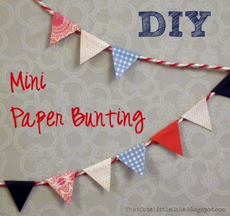 That Cute Little Cake: {Craft} How to make mini paper Bunting Bunting Template, Bunting Diy, Paper Bunting, Mini Bunting, Cake Craft, Paper Banners, Glue Stick, Banners Buntings, Butterfly Crafts