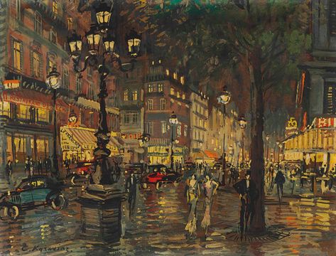 Konstantin Korovin (1861-1939) | A night in Paris | Paintings, board/panel | Christie's Konstantin Korovin, Paris Art Painting, Night In Paris, Paris Painting, Paris Art, Night Painting, Impressionist Art, Impressionist Paintings, City Street