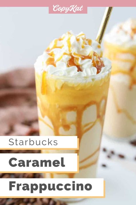 Caramel Frappe Recipe, Starbucks Caramel Drinks, Starbucks Caramel Frappuccino, Starbucks Frappuccino Recipe, Caramel Drinks, Caramel Frappe, Dunkin Donuts Iced Coffee, Drinks Starbucks, Homemade Frappuccino