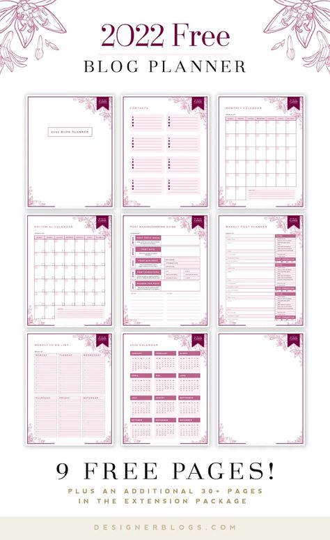 Free Blog Planner Download - 2022 Edition - Get it now! Blog Planner Printable Free, Digital Planner Free Download, Study Planner Free, Blog Planner Printable, Business Planners, Blog Organization, Study Planner Printable, 2022 Planner, Planner 2022