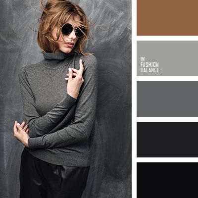 brown, dark grey, leather, leather pants, light grey, mouse grey, pastel shades of grey, sweater. Wardrobe Color Guide, Grey Mouse, Fashion Palette, Colour Combinations Fashion, Color Combos Outfit, Color Combinations For Clothes, Color Schemes Colour Palettes, Grey Color Palette, Color Harmony