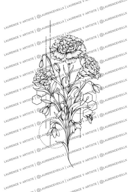 Carnation And Snowdrop Flower Drawing, Carnation Tattoo Stencil, Carnation And Snowdrop Tattoo, Snowdrop Flower Drawing, Snowdrop Tattoo Design, Carnation And Snowdrop Flower Tattoo, Snowdrop Drawing, Carnation Flower Tattoo Design, January Tattoo Ideas