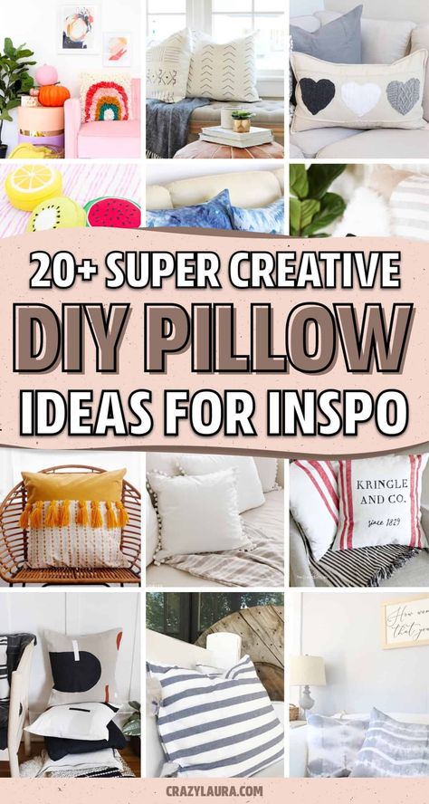 If you want to save some money and make your own super fun craft project, check out these step by step DIY pillow tutorials and ideas for inspiration to start making your own! Diy Decor Pillows Ideas, Throw Pillow Covers Diy How To Make, Diy Pillow Case Design, Pillow Designs Ideas, Diy Accent Pillows, Diy Pillow Covers Decorative, Homemade Pillows Ideas, Pillow Sewing Ideas, Diy Decorative Pillows