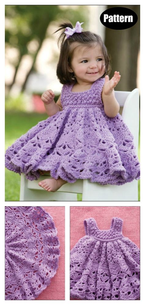 Frilly Baby Dress Crochet Pattern #crochetpatterns #babydress Crochet Girls Dress, Crochet Spring Dresses, Crochet Baby Dress Free Pattern, Crochet Dress Girl, Frilly Dress, Crochet Baby Sweaters, Crochet Baby Girl Dress, Crocheted Dress, Crochet Baby Dress Pattern