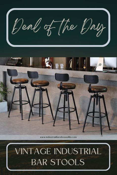 #affiliate The MSMV 27-35 Inch Vintage Industrial Bar Stool, Set of 2, are a must-have addition to any home seeking that perfect blend of farmhouse charm and industrial flair. These swivel bar stools offer a unique and versatile seating solution that fits seamlessly into various spaces, from bars and kitchens to cafes and gardens. This is an affiliate partner, and I receive a commission on every purchase Industrial Farmhouse Bar Stools Kitchen Islands, Industrial Stool Bar, Rustic Bar Stools With Back Swivel, Wood And Iron Bar Stools, Farmhouse Bar Stools, Industrial Farmhouse Decor, Industrial Bar Table & Bar Stools, Steel Stool, Modern Industrial Decor