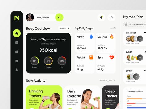 Health Tracker Dashboard by Reka Rahayu for Norch Studio on Dribbble Mobile Website Design, Wellness Apps, Wellness Tracker, Dashboard Ui, Sports App, Health Tracker, Health App, Dashboard Design, Activity Tracker