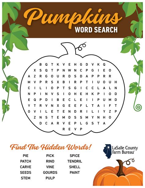 Agriculture activities and more can be found on our Pinterest page! Check us out and follow! Agriculture Activities, Pinterest Page, Fall Printables, Agriculture, Word Search, Pumpkins