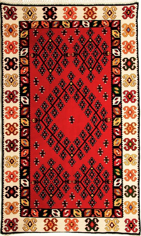 A Bosnian kilim by Amila Smajovic Bosnian Carpet, Floor Paint Design, Etnic Pattern, Stairs Runner, Country Wall Clock, Tassel Blankets, Kilim Pattern, Basement Stairs, Graph Paper Art