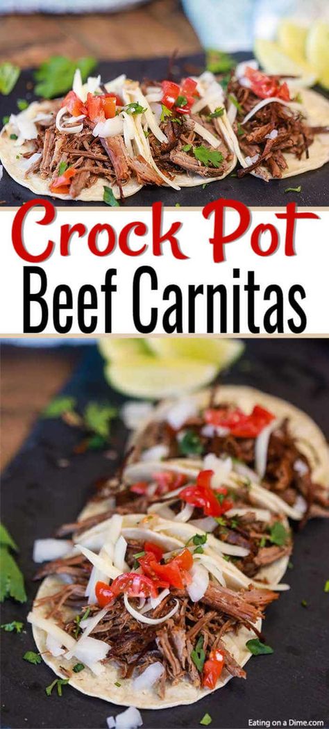 Beef Carnitas Recipe, Slow Cooker Beef Carnitas, Beef For Tacos, Slow Cooker Beef Tacos, Carnitas Crockpot, Beef Carnitas, Ecuador Food, Beef Rouladen, Pork Carnitas Recipe