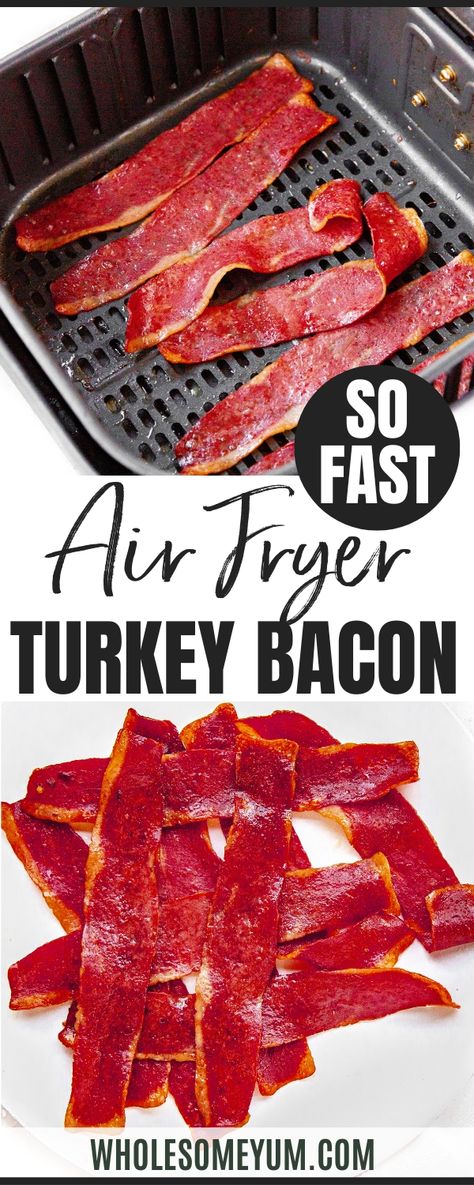 Air Fryer Turkey Bacon Crispy, Air Fry Turkey Bacon, Turkey Bacon Air Fryer, Air Fryer Turkey Bacon, Bacon In The Air Fryer, Bacon Wrapped Sausages, Cooking Turkey Bacon, Air Fryer Turkey, Turkey Bacon Wrap