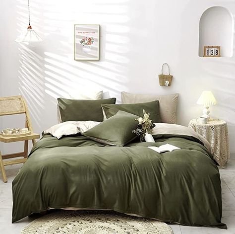 Perfect home decoration: modern/simple plain reversible bedding set, two reversible surfaces of the bed linen can easily change your decoration with the seasons, perfect for your modern home Beige Duvet, Beige Headboard, Beige Duvet Covers, Color Bedding, Queen Size Duvet Covers, Green Duvet, Beige Bed, Flat Bed, Bed Linen Sets