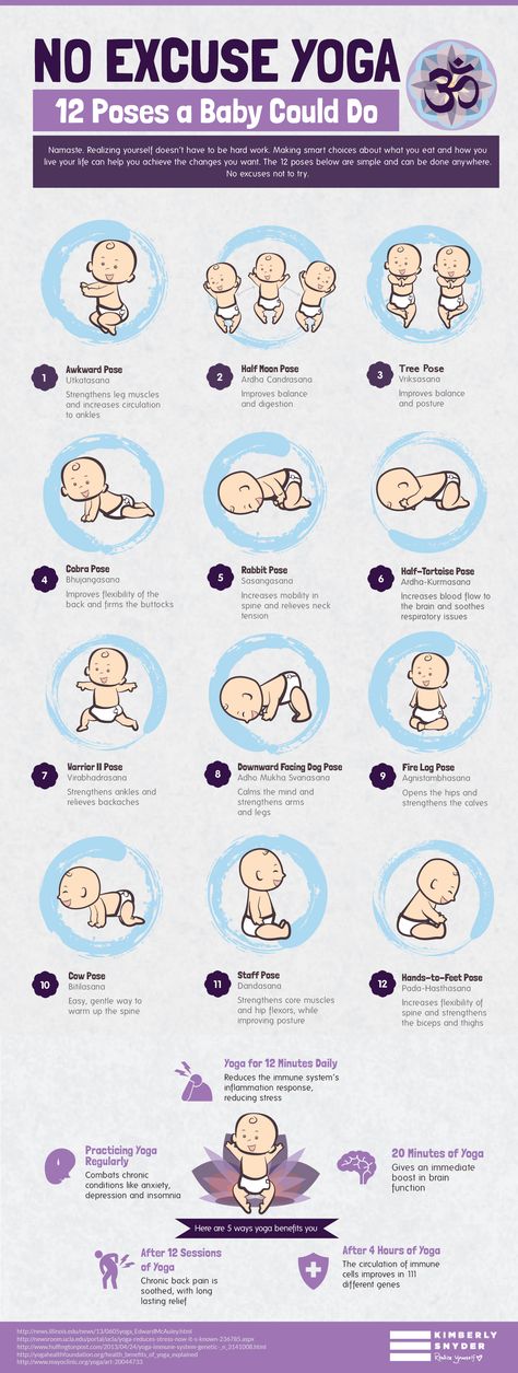 Yoga can be overwhelming to newcomers, here's some poses that keep it simple and give you a place to start. Baby Yoga Poses, Yoga Positionen, Cow Pose, Baby Yoga, Cobra Pose, Yoga Posen, Baby Sleep Problems, Do Yoga, Baby Massage