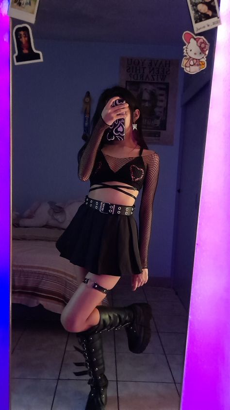 Black mini skirt #outfit #ootd #black #goth #dark #egirl #alternative #gothoutfit #boots #gothgirl #fyp Goth Mini Skirt Outfit, 2020 Egirl, Goth Skirt Outfit, Egirl Skirt, Goth Girl Outfits, Outfits Goth, Black Mini Skirt Outfit, Mini Skirt Outfit, Casual Grunge