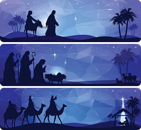 Nativity Silhouette, Man Illustration, Church Banners, Bible Story, Three Wise Men, Christmas Nativity Scene, Christmas Scenes, Christmas Nativity, Christmas Paintings