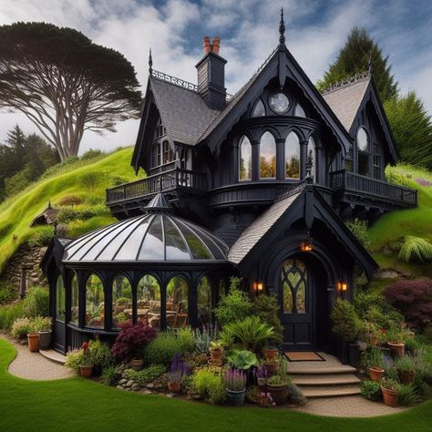 Image Creator Gothic Cottage House Plans, Casper House, Strange Houses, Gothic Houses, Forest Castle, Gothic Cottage, Cute Cottages, Bungalow Floor Plans, Steampunk House