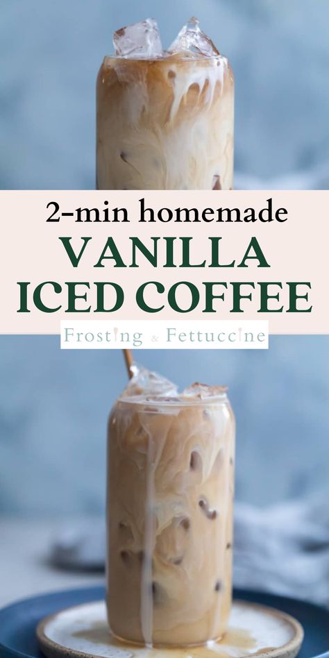 Iced Coffee Creamer Recipe, Ice Coffee Frappe Recipe, Best Way To Make Iced Coffee At Home, Vanilla Cold Coffee Recipes, Blonde Roast Iced Coffee Recipes, Coffee Recipes With Vanilla Syrup, Iced Coffee With Cold Brew, Homemade Starbucks Drinks Iced Coffee, Bulk Iced Coffee Recipe