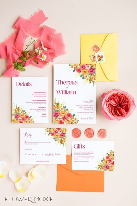 Tangerine Wedding, Orange And Pink Wedding, Flower Moxie, Orange Wedding Invitations, Bright Wedding Colors, Diy Your Wedding, Colorful Wedding Invitations, Colorful Invitations, Spring Wedding Invitations