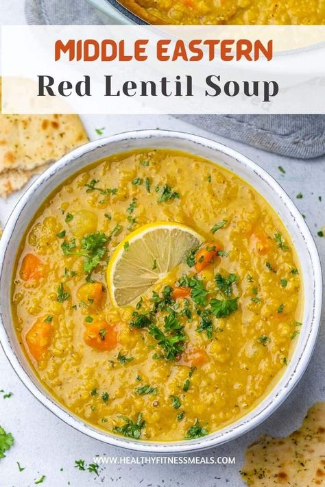 Filling Vegetarian Soups, Red Lentil Spinach Soup, Lebanese Red Lentil Soup, Green Lentil Dal, Lebanese Crushed Lentil Soup, Middle Eastern Lentil Recipes, Medditeranean Lentil Soup, Middle Eastern Red Lentil Soup, African Lentil Soup