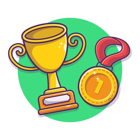 Trophy and gold medal vector cartoon ill... | Premium Vector #Freepik #vector #sport Medal Drawings Easy, Trophy Cartoon, Medal Illustration, Trophy Drawing, Rick And Morty Poster, Adobe Design, Drawing Competition, Trophy Design, Cute Bunny Cartoon