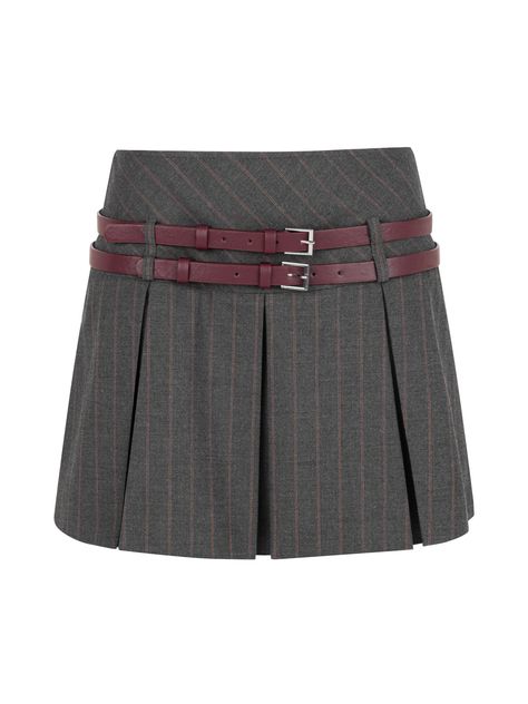 Elevate your wardrobe with Nocturne's women's mini skirt, a fashion-forward piece that combines utility and style. Featuring a slim fit, full lining, no pockets, a concealed side zipper, and a pleated design with a unique double belt detail, this skirt is a versatile statement item. Main Material: 63% Polyester, 34% Viscose, 3% Elastane Lining: No Lining Trim: No Trim Washing & Care Instructions: Washing Not Recommended, Bleaching Not Recommended, Tumble Drying Not Recommended, Low Temperature Steam Ironing Recommended, Gentle Dry Cleaning Recommended Belt On Skirt, Pleats Skirt, Double Belt, Belted Mini Skirt, Grey Skirt, Long Denim Skirt, Brand Magazine, Blazer With Jeans, Gray Skirt