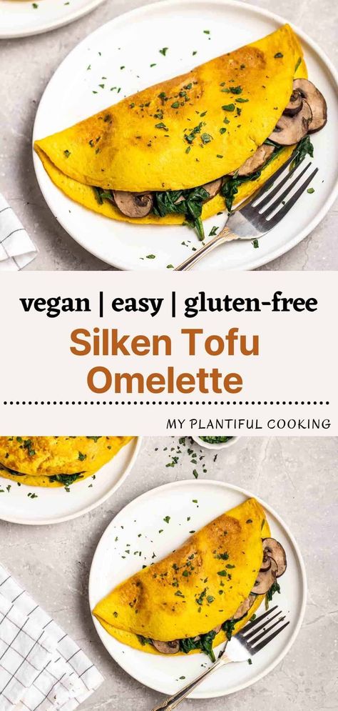 This eggy silken tofu omelette taste just like the regular ones! It happens to be vegan, gluten-free and high in protein. Super easy to make and incredibly versatile. Silken Tofu Egg Scramble, Firm Tofu Breakfast Recipes, Tofu Omelette Vegan, Silken Tofu Pancakes, Vegan Omelette Recipe, Vegan Silken Tofu Recipes, Tofu Breakfast Recipes, Vegan Low Calorie Recipes, Tofu Omelette