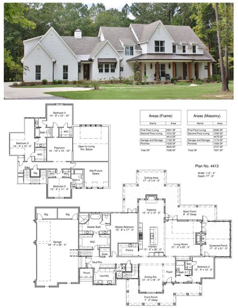 Large Home Layout Floor Plans, Large Family Farmhouse Floor Plans, Interesting House Floor Plans, Big Family Farmhouse, Large Country House Plans, Floor Plans Large House, Six Bedroom Floor Plans, Floor Plan With Art Studio, House Plans With Laundry Off Master