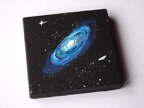 Mini Toile, Blue Galaxy, Small Canvas Paintings, Simple Canvas Paintings, Cute Canvas Paintings, Galaxy Painting, Small Canvas Art, Galaxy Art, Lukisan Cat Air