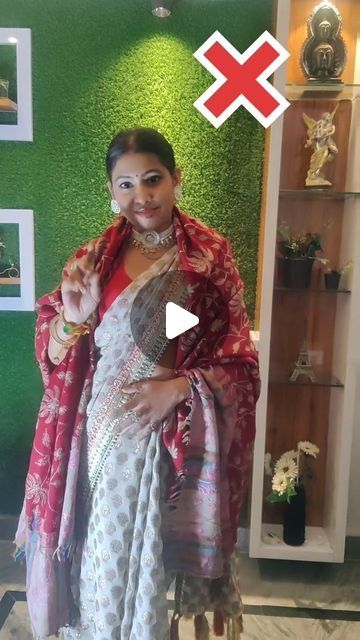 Mamta on Instagram: "How to style saree with shawl #wintersareestyle #winterfashion" Saree With Shawl Look, How To Wear Shawl On Saree, How To Wear Saree In Winter, Saree With High Neck Sweater, Saree With Shawl Style, How To Wrap A Shawl, How To Style Saree In Winter, Shawl Wearing Style, Shawl Draping Styles