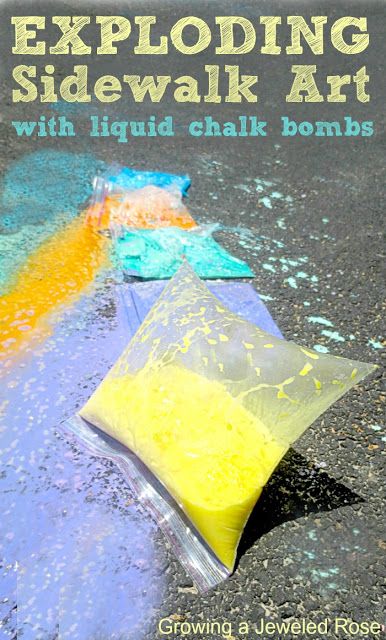 A new SUPER fun way to play with sidewalk chalk- make exploding chalk paint bags! This activity is easy to set up, requires basic household ingredients, and was seriously way too fun! (exploding art for Summer) Exploding Chalk, Paint Bags, Summer Science, Sidewalk Art, Chalk Bags, Painted Bags, Educational Activities For Kids, Sidewalk Chalk, Water Balloons