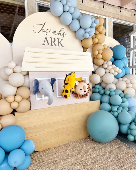 Balloon Installs & Rentals | Welcome to Josiah’s Ark 🤍🦒🐘🐆 How beautiful is this Noah’s Ark theme for a first birthday!?Thankful to my hubby for hand building this… | Instagram Noah’s Ark First Birthday, Noah's Ark Baby Shower Theme, Noah’s Ark Birthday, Noah’s Ark Themed Birthday Party, Noah’s Ark Baby Shower Theme Ideas, Noah Ark Baby Shower Ideas, Noahs Ark Party, Baptism Themes, Noahs Ark Baby Shower