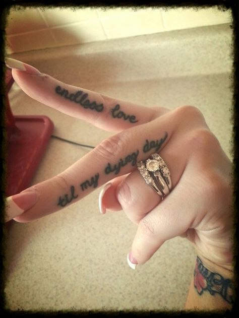 My Finger tattoo Finger Side Tattoo, Inner Finger Tattoos Words, Side Finger Tattoos, Inside Finger Tattoos, Inner Finger Tattoo, Finger Tattoos Words, Xo Tattoo, Finger Tattoos For Couples, Side Hand Tattoos