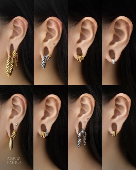 Gauged Ears With Piercings, Ear Stacks, Stretched Ear, Mod Jewelry, Ring Stacks, Rope Ring, Ear Hangers, Ear Style, Contemporary Jewelry Design