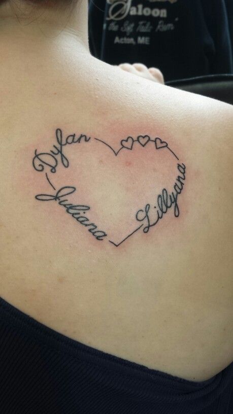 Heart with children's names Heart Shaped Tattoos, Tato Nama, Heart Tattoos With Names, Tattoos With Names, Name Tattoos For Moms, Tiny Wrist Tattoos, Cool Wrist Tattoos, Remembrance Tattoos, Herz Tattoo