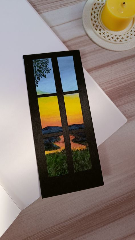 Acrylic Painting Bookmarks, Sunset View Aesthetic, Sunset Bookmark, Sunset Art Painting, Inspirational Bookmarks, Bookmark Painting, Bookmark Crochet Tutorial, Bookmark Easy, View Aesthetic