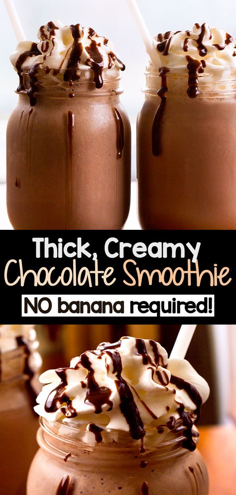 Healthy Chocolate Smoothie Recipe (No Banana!) Ww Smoothie Recipes Protein Shakes, Smoothie Recipes With Nutella, Peanut Butter Cocoa Smoothie, Dairy Free Chocolate Shake, Banana Chocolate Smoothie Recipe, Morning Milkshake Breakfast, Hearty Smoothie Recipes, Keto Chocolate Peanut Butter Smoothie, Yummy Smoothie Ideas