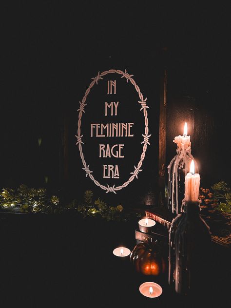 Inspired by the enchanting world of witchcraft and gothic aesthetics, our handmade wooden sign is a perfect addition to your dark-themed decor. The phrase "In My Feminine Rage Era" is elegantly painted inside a barbed wire frame, adding a touch of mystery and power to your space. Each sign is carefully crafted with attention to detail. The wood frame is stained a dark walnut, enhancing its allure. The gothic and witchy design captures the essence of feminine rage, embracing its power and beauty. Witch Wall Decor, Feminine Rage, Dark Home Decor, Goth Home, Goth Home Decor, Dark Home, Gothic Home, Witchy Decor, Gothic Decor