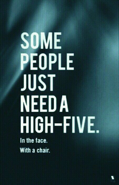 SOME PEOPLE JUST NEED A HIGH FIVE in the face. with a chair. High Five, A Chair, Wise Quotes, The Head, Some People, The North Face Logo, Retail Logos, The Face, The North Face