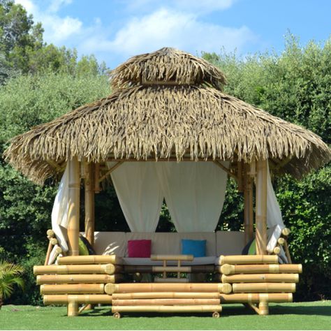 Pool Gazebo Ideas Cabanas, Bamboo Hut, Round Gazebo, Bamboo Furniture Design, Pool Gazebo, Cottage House Designs, Bamboo Building, Kids Backyard Playground, Bamboo House Design